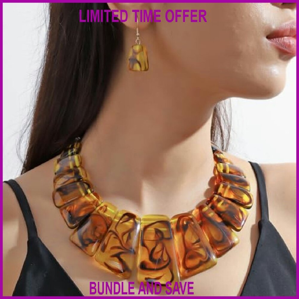 Chunky Statement Necklace Set Tortoise Shell Acry… - image 3